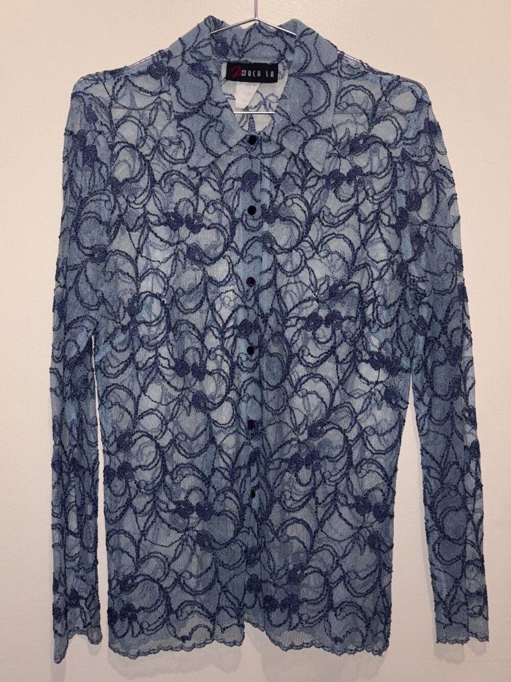 Light blue 2Much LA lace long-sleeve button-up top